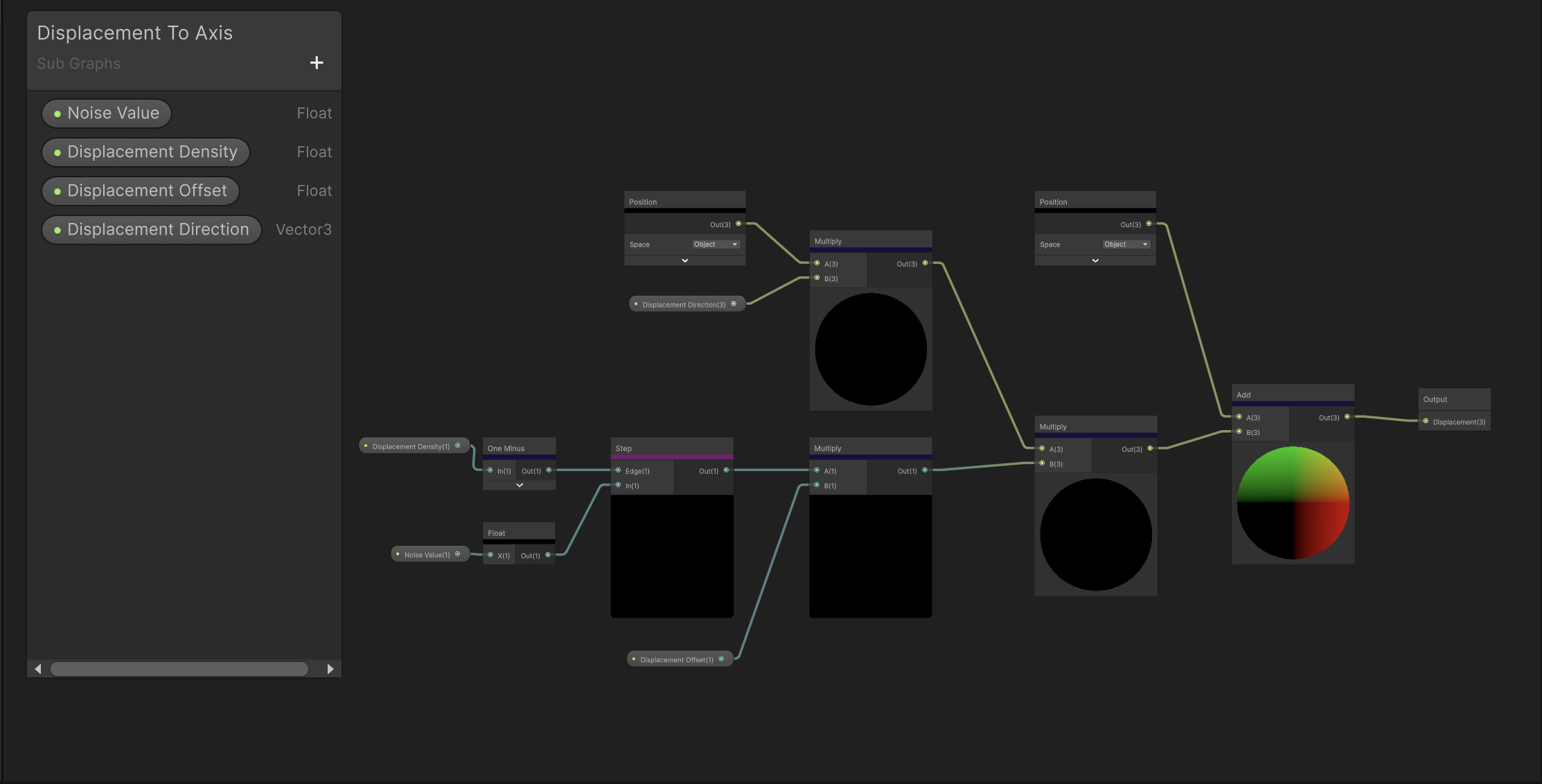 Displacement To Axis Sub-Shader Graph